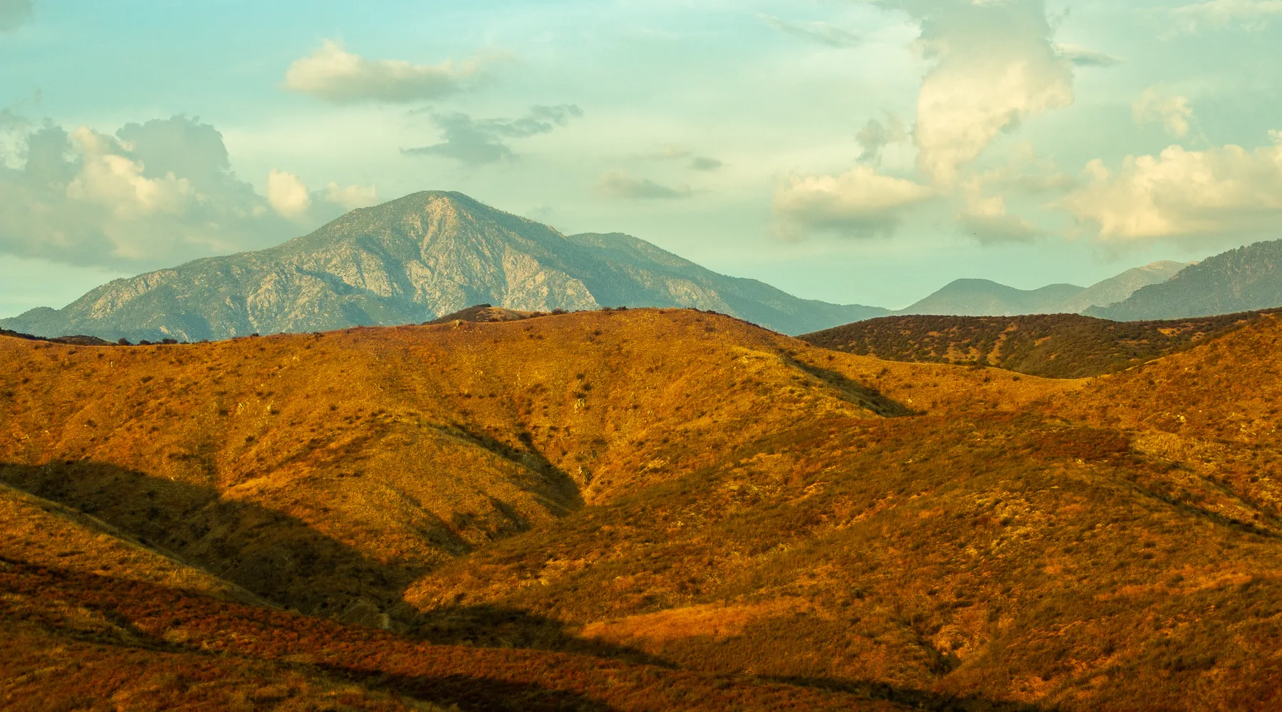 Aerial-perspective view of the Yucaipa hills and valley stretching into the distance